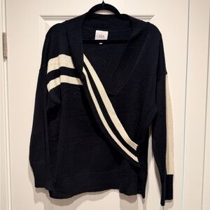 J.O.A. V-Neck Asymmetrical Sweater in Black and Cream